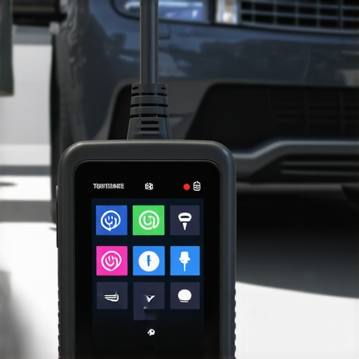 Diagnostic scanner connected to car engine showing real-time data