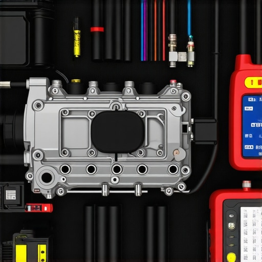 Car engine with diagnostic sensors and tools for maintenance