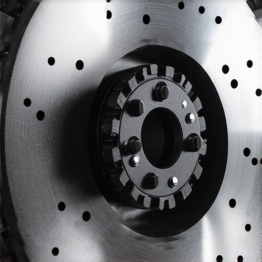 Close-up image of ceramic brake pads and vented rotors highlighting advanced braking materials.