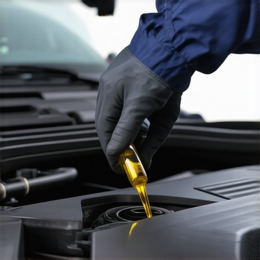 Mechanic measuring car engine oil during maintenance
