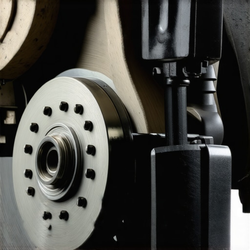 Detailed view of brake calipers and rotors with diagnostic tools