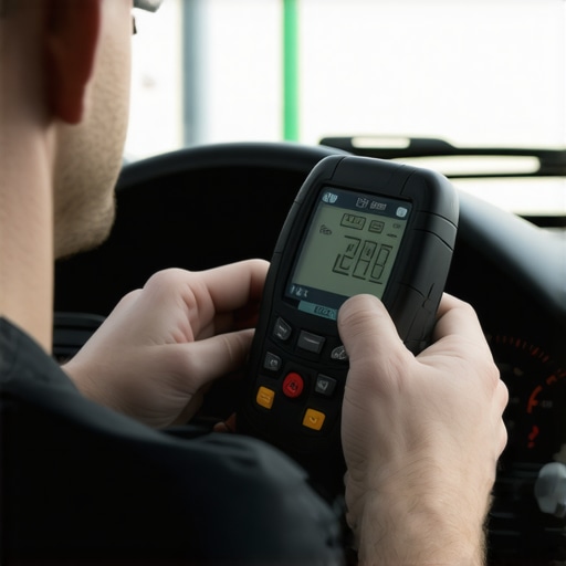 Using OBD-II Scanner for Vehicle Diagnostics Mechanic diagnostic tool OBD-II scanner connected to vehicle's dashboard