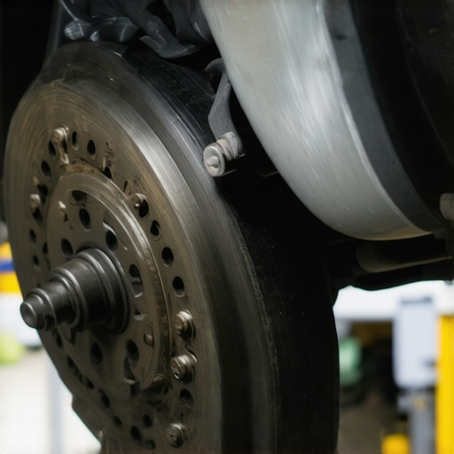 Brake Inspection Close-up Mechanic inspecting car brake pads and rotors during maintenance