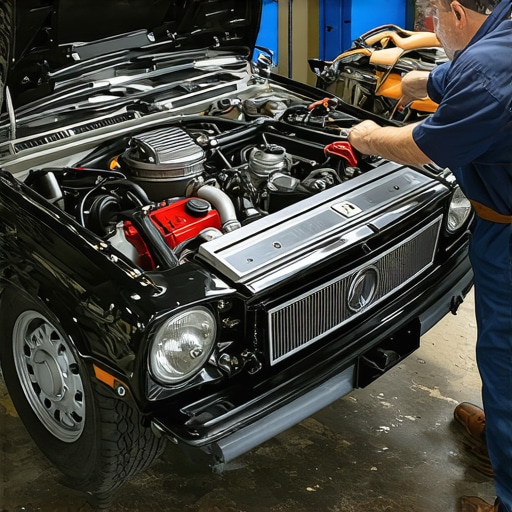 Mechanic inspecting a car engine during maintenance