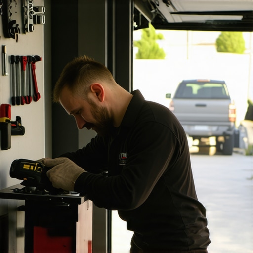 Mechanic changing oil under the car in a garage.