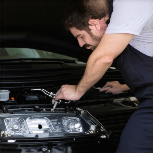 Mechanic examining car engine bay for potential issues