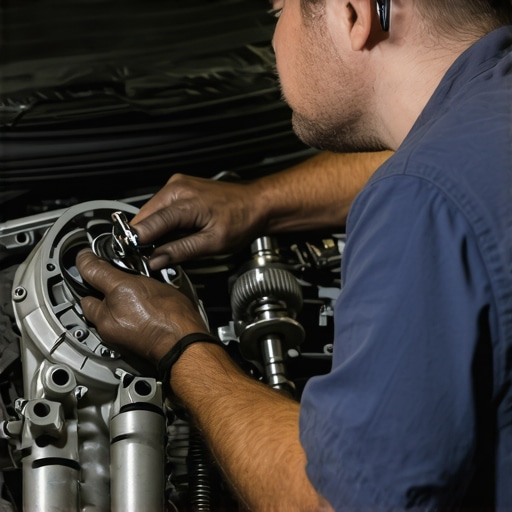 Mechanic checking engine parts during maintenance