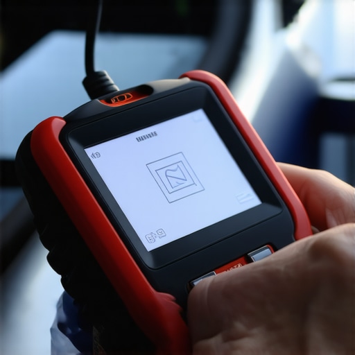 Advanced Vehicle Diagnostics Tool in Action Person using a professional OBD-II scanner to diagnose a car